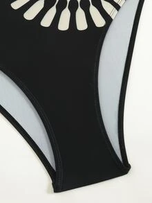 Swim Oasis 2pcs Vintage One-Piece Swimsuit Set, One-Piece Swimsuit With Mesh Shorts And Asymmetrical Metal Buckle - Black - View 7