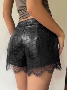 Siren Gaze Women's Fashion Sexy Lace Patchwork Shorts - Black - View 2