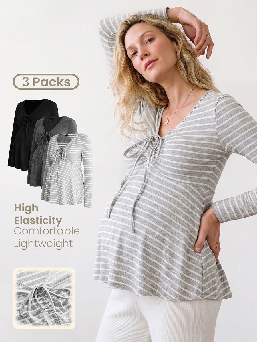 Modmama 3 Buah Kaos Hamil Musim Gugur - MultiWarna - View 1