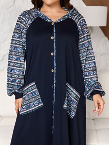 Lacomfia سويت شيرت طويل مقاس كبير بقلنسوة وأكمام طويلة فضفاض كاجوال يومي بتصميم بسيط مع جيب ونقشة زهور عشوائية - الأسود - مشاهدة 7