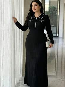 Modelyn Plus Size Women's Colorblock Casual Daily Summer Dress - Black - View 4