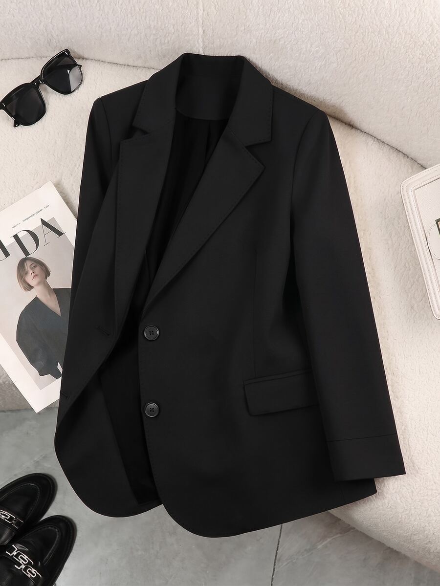 GlowEve CURVE Plus Lapel Neck Single Breasted Blazer - Black - View 1