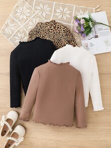 SHEIN 4件組女嬰長袖休閒上衣，附荷葉邊飾邊 - 彩色 - 查看 2