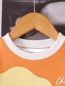 男童 2 件套運動衫套裝，深藍色與杏褐色拼色印花長袖上衣與運動長褲，秋冬款 - 彩色 - 查看 3