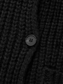Balvessa Women's Loose Collar Mid-Length Knit Cardigan, Thick Chunky Stripe Design, Button Front Open Sweater Jacket With Pockets, Casual Street Style Autumn/Winter Daily Wear - Black - View 7