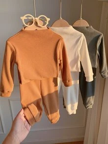 SHEIN 6件組嬰兒男嬰女嬰貼身睡衣，秋冬圖案針織柔軟圓領長袖套頭上衣，鬆緊腰長褲，基礎睡衣多件套裝，嬰兒居家服，秋冬家居服 - 彩色 - 查看 8