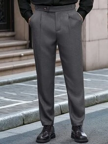 Manfinity Bizformal 2026春夏男士高腰百褶錐形九分長褲，義式商務與都市簡約風 - 深灰色 - 查看 4