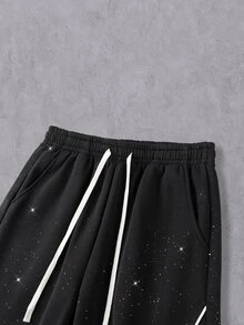 Manfinity Denimwave Men's Drawstring Elastic Waist American Street Style Star Print Casual Wide Leg Long Pants - Black - View 5