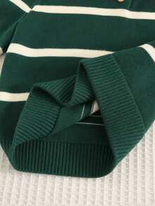 SHEIN Sweater Bayi Laki-laki Gaya Preppy Musim Gugur/Dingin, Lucu, Serbaguna, Motif Kartun Bergaris, Sweater Berkerah, Sweater Lucu, Sweater Bayi, Sweater Bergaris - MultiWarna - View 8