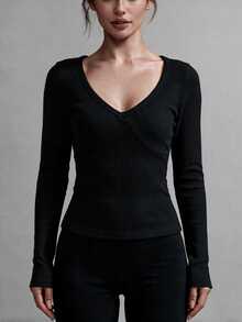Sweetra 2pcs Women's Black & Brown Long Sleeve - Multicolor - View 3