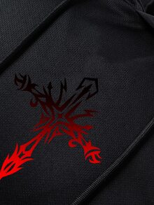 Sport MetroGents 男士連帽無袖背心，純色搭配印花圖案，都市文藝復興街頭風，休閒時尚創意個性街頭穿搭，健身房適用 - 黑色 - 查看 5