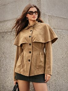 Selenza Women's Solid Color Slim Fit Lightweight Jacket - Khaki - View 3