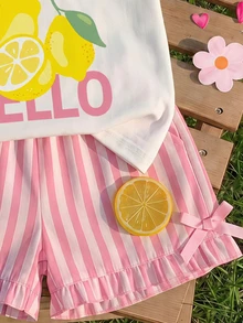 Young Girl Casual Fashion Cute Flutter Sleeve Round Neck Top, Cartoon Pattern, Suitable For Spring And Summer - Multicolor - View 3