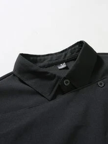Calvornis Kemeja Pria Lengan Panjang Kasual Fashion Kancing Tunggal Warna Polos - Hitam - View 3