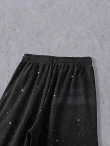 Manfinity Denimwave Men's Drawstring Elastic Waist American Street Style Star Print Casual Wide Leg Long Pants - Black - View 4