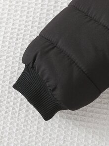 SHEIN 女嬰人造毛飾邊連帽長袖厚棉外套，適合滑雪、戶外、徒步、出遊、度假及各種場合，休閒百搭時尚 - 黑色 - 查看 7