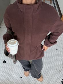 Muchica Women's Autumn/Winter New Brown Fleece Waist-Cinching Casual Jacket - Brown - View 1