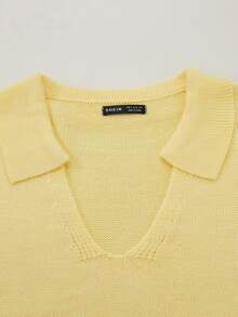 Sunnyshic Cream Yellow Soft V-Neck Loose Knit Sweater 2 Pieces Set - Yellow - View 6