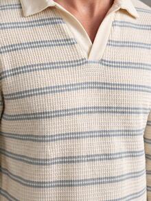 TONEVAULT Men's Long Sleeve Polo Collar T-Shirt, Knitted Fabric - Apricot - View 6