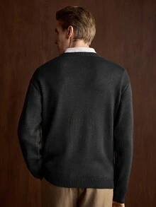Manfinity CityGents 男士粗繩編織長袖針織毛衣，老錢風度假/假期秋季黑色舒適款，適合日常外出與活動，情人節、冬季 - 深灰色 - 查看 3