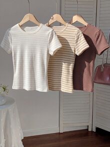 CovetEZ Women's Multi-Color Brown & Apricot Casual Long Sleeve T-Shirt, Autumn/Winter - Multicolor - View 8