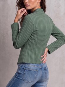 Solivie 女款前開鈕扣長袖休閒夾克 - 橄欖綠 - 查看 2
