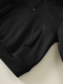 SHEIN 中性嬰兒男/女童、幼兒秋冬保暖內裡加厚休閒可愛運動風立領運動衫套裝，嬰兒運動服，嬰兒冬季衣著/套裝 - 黑色 - 查看 5