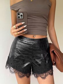 Siren Gaze Women's Fashion Sexy Lace Patchwork Shorts - Black - View 6