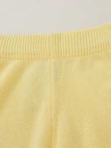 Sunnyshic Cream Yellow Soft V-Neck Loose Knit Sweater 2 Pieces Set - Yellow - View 8