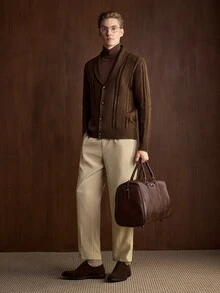 Manfinity CityGents 男士披肩領秋冬長袖鈕扣針織開襟衫，適合批發採購 - 棕色 - 查看 6
