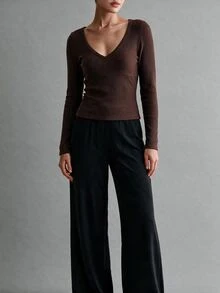 Sweetra 2pcs Women's Black & Brown Long Sleeve - Multicolor - View 6