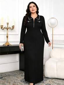 Modelyn Plus Size Women's Colorblock Casual Daily Summer Dress - Black - View 3