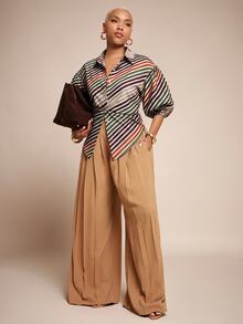 Vixey Solid Self Tie Back Collared Button Up Long Sleeve Top - Multicolor - View 3