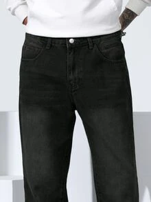 Manfinity Homme Men's Plus Size Washed Black Denim Straight Leg Jeans - Black - View 7