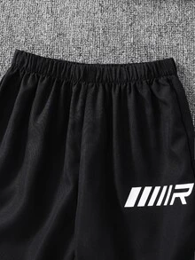 SHEIN 2件組男童青少年秋冬休閒拼接色連帽長袖開襟外套與鬆緊腰長褲套裝，男孩套裝 - 彩色 - 查看 5