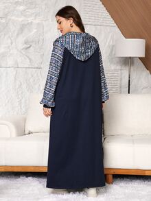 Lacomfia سويت شيرت طويل مقاس كبير بقلنسوة وأكمام طويلة فضفاض كاجوال يومي بتصميم بسيط مع جيب ونقشة زهور عشوائية - الأسود - مشاهدة 2