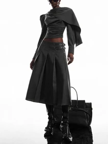 LYSMO Women's Casual Comfortable Black Autumn/Winter Skirt - Black - View 8