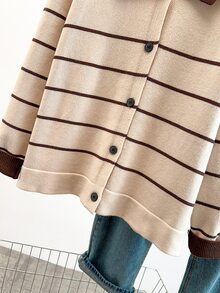 GlowEve CURVE Plus Size Women Colorblock Long Sleeve Cardigan Knit Sweater, Striped Fashion Casual Versatile Suitable For Autumn/Winter Wear Fall - Apricot - View 7