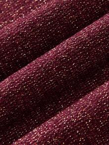 SHEIN Women Glitter Wrap V‑Neck Knit Sweater, Long Sleeve Drop Shoulder Cropped Knitted Pullover For Party - Burgundy - View 3