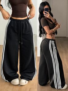 Coolane Summer Sport Casual Logo Pattern Baggy Sweatpants - Black - View 1