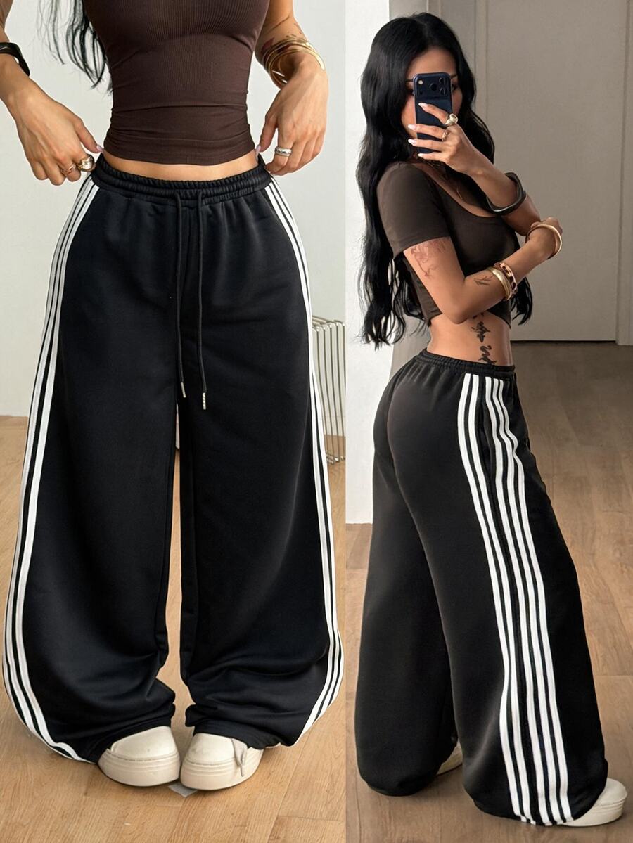 Coolane Summer Sport Casual Logo Pattern Baggy Sweatpants - Black - View 1
