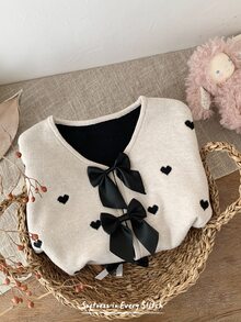 Cozy Pixies 女嬰針織秋冬可愛百搭波點蝴蝶結開襟毛衣 - 彩色 - 查看 1