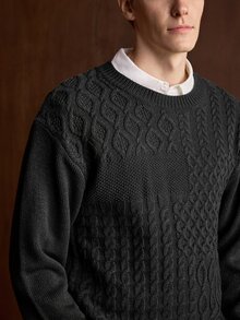 Manfinity CityGents 男士粗繩編織長袖針織毛衣，老錢風度假/假期秋季黑色舒適款，適合日常外出與活動，情人節、冬季 - 深灰色 - 查看 2