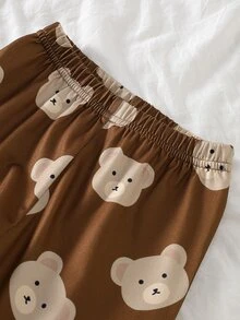Baby Boy Cute Casual Daily Minimalist Comfortable Coffee Brown Cartoon Bear Open Front Long Sleeve Top & Pants Home Wear 2pcs Set - Brown - View 7