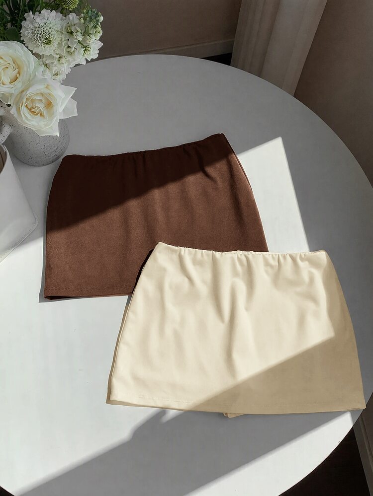 SHEIN EZwear 2-Pack Women's Solid Color Casual Versatile Skort - Brown - View 2