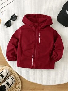 SHEIN 中性嬰兒男/女嬰 春/夏/秋 薄款連帽冬外套、夾克、防曬外套、連帽衛衣、男嬰服飾、柔軟舒適 - 紅色 - 查看 1