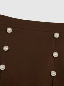 Fine & Folde Lapel Neck Double Breasted Blazer & Skirt Suit Set - Brown - View 5