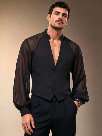 ZURIURI Men's Elegant Gentleman Vintage Sheer Long Sleeve Shirt