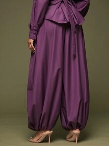 Hauture Women's Sexy Casual Solid Color Gathered Loose Oversized Balloon Pant - Purple - View 5