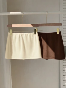 SHEIN EZwear 2件組女款純色休閒百搭裙褲 - 棕色 - 查看 1